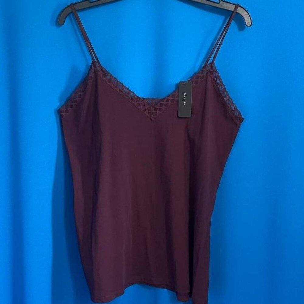 NWT $56 NATORI BLISS LACE TRIM CAMISOLE / CAMI TANK SIZE XL X - LARGE COLOR VINO - Picture 2 of 14